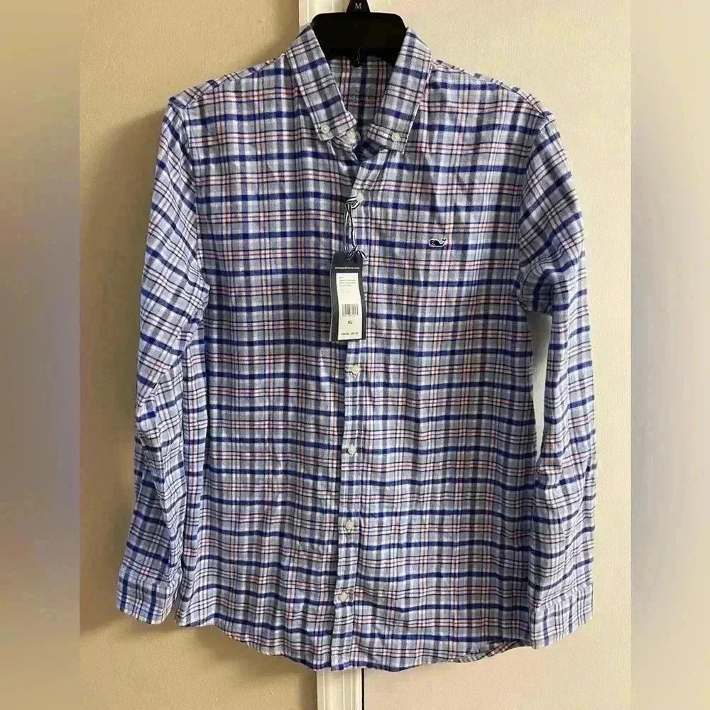 Vineyard Vines Blue Whale Plaid Flannel Shirt Button Front XL NWT